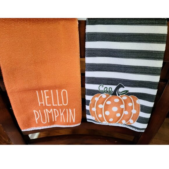 Pumpkin Kitchen Towels Set Thanksgiving Halloween Fall Decor Holiday Decoration - Picture 2 of 6